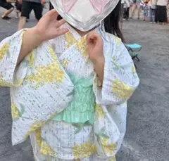 ミモザ柄 浴衣 100cm~110㎝ミント帯付き