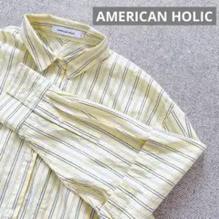 美品【AMERICAN HOLIC】2ウェイイエロー ストライプ シャツ L