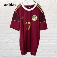 9953 アディダス 半袖Tシャツ ユニフォーム サッカー L ボルドー 古着