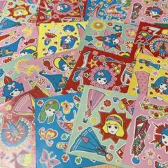 昭和レトロ✨サイケな女の子柄カラープリント千代紙　折り紙おりがみ当時物