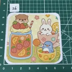 フルーツティーと動物たちのカフェステッカー