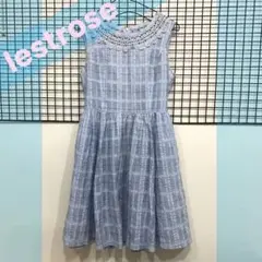 A525 LESTROSE ノースリーブ　ワンピース ブルー　チェック　ラメ