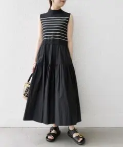 SHIPS any: ボーダー × タフタ ドッキング ワンピース