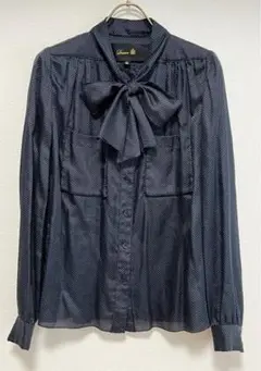 美品 Drawer ボウタイ シャツ ドット コットン シルク ネイビー