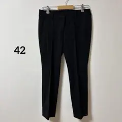 モディファイ【42】センタープレス ストレッチ 大きいサイズ 裾スリット 黒