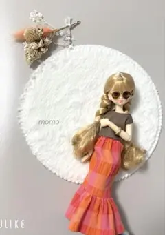 値下げ♡♡リカちゃん服 ブラウン×ピーチオレンジ チェックスカート♡