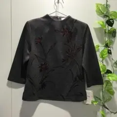 【グレースジュノ】新品タグ付き グレー系 花柄 トップス 七分袖 Mサイズ