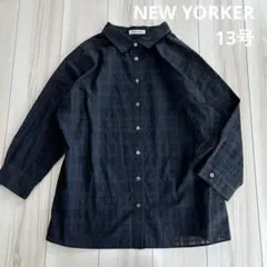美品 NEW YORKER チェック シアー ブラウス 羽織 13 大きいサイズ