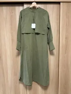 グリーン 長袖シャツワンピース