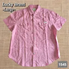 A-1545〈Lucky Brand〉メンズ半袖シャツ Lサイズ マーブルピンク