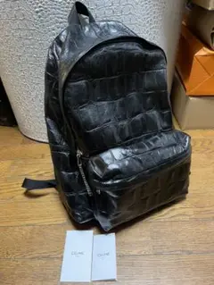 セリーヌ クロコ型押しレザー黒リュック鞄ワニ革クロコダイル鰐バックパック バッグ