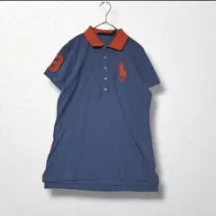 4【ralph laure sport】ポロシャツ BIGロゴ刺繍 半袖 M