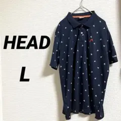 【HEAD】 トップス ポロシャツ 総柄 半袖 Lサイズ ネイビー カジュアル