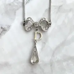 Christian Dior リボン ラインストーン クリスタル ネックレス