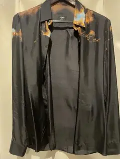FENDI シルク長袖シャツ 黒・オレンジ