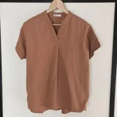 コットン Vネック 半袖シャツ オレンジ