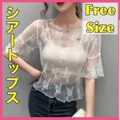 【ホワイト】シアー トップス レース トレンド 韓国 透け感 シースルー 夏