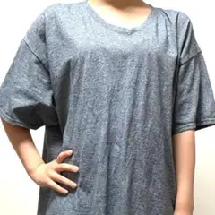フルーツオブザルーム Tシャツ 無地 ボーダーネイビーグレー XL 古着