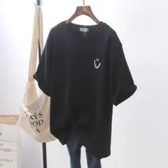 Tシャツ　シンプル　スマイル　ブラック　XL　レディース　トップス
