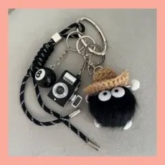 じゃらじゃらキーホルダー バックチャーム ブラック かわいい カメラ ビリヤード