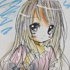 新作。手描きイラスト。小色紙。女の子