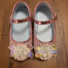 ピンク グリッター シューズ 花飾り付き17.0cm