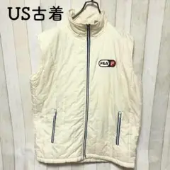 US古着ナイロンベストキルティングFILAフィラ白ホワイトスポーツブランド