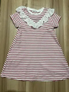 RAG MART キッズ子供服 ボーダー半袖ワンピース てんとう虫刺繍