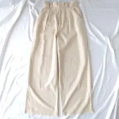 【美品】ページボーイ　ベージュ ワイドパンツ 麻　ハイウエスト　フリーサイズ
