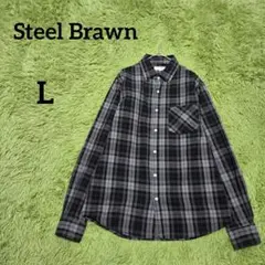 美品【スティールブラウン】チェックシャツ　L　黒グレー　長袖　胸ポケット