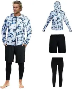 【新品】 メンズ ラッシュガード サーフ トップス パンツ 3点セット XL