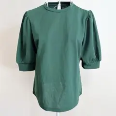 SHEIN シーイン ダークグリーン パフスリーブ トップス S M 緑 春夏