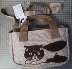 猫刺繍 ハンドバッグ　2wayバッグ