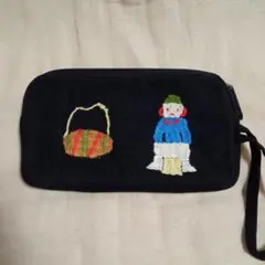 ナガ族 刺繍デザイン 長財布 ポーチ 黒 カード入れ有り
