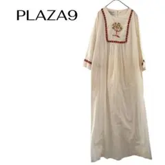 plaza9　アメリカ製　コットン刺繍長袖ワンピース　個性的民族衣装　ロング