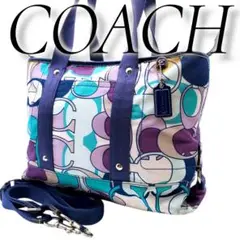 美品COACH トートバッグ 肩掛け プッチ柄 ナイロン シグネチャー A4