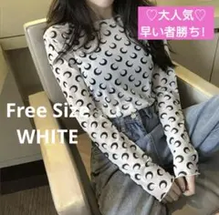 ★希少美品★大人気 クレセントムーン マリーンセル風 プリントトップス白 F