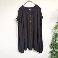 半袖チュニック　ノーカラーシャツ　シンプル　春夏　M ブラウン　ゆったり　良品