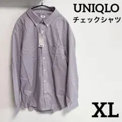 新品 UNIQLO ユニクロ パープル チェック柄 ワイシャツ XL 長袖