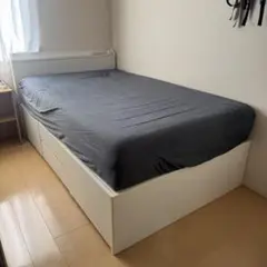 引き出し付きセミダブルベッドとマットレスグレー