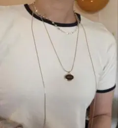 新品【eL+1】stone long necklace ブラウン おねさん 巾着