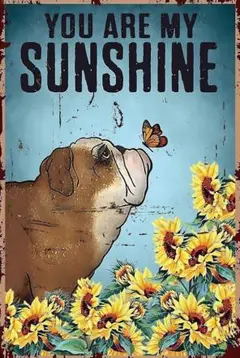 新品 ブリキ看板 犬 ひまわり YOU ARE MY SUNSHINEビンテージ
