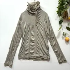 【IN⭐︎ONNUE】長袖カットソー　トップス　ハイネック　レース　カーキ　M