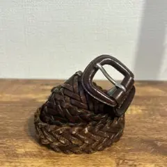 本革 編み込みベルト ブラウン