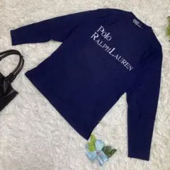美品　ポロバイラルフローレン　長袖Tシャツ　ネイビー　センターロゴ刺繍　Mサイズ