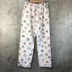 Y5383古着　柄パンツ　パジャマパンツ　白　90s Y2K