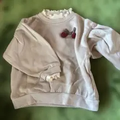 ベージュ チェリー刺繍 フリル襟 トレーナー 100cm