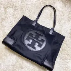【美品】トリーバーチ トートバッグ 大きめ エラ ナイロン レザー ブラック