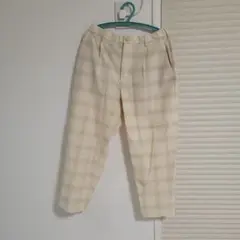 クリーム色 チェック柄 スラックス
