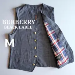 美品 バーバリーブラックレーベル 裏チェック 麻綿混 ベスト M インディゴ